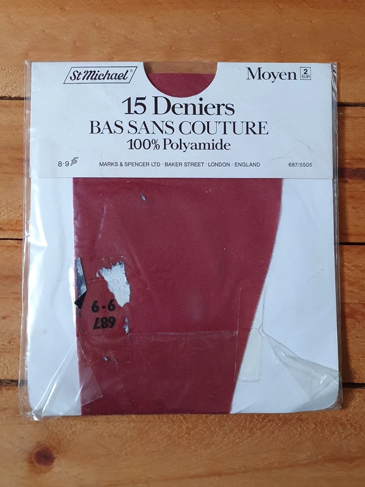 Vintage St Michael Seamfree Sheer 15 Denier Nylon Stockings 1970 - Medium Claret - Image 2 of 2