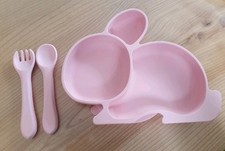 Baby Silikon Teller Hase mit Saugnapf mit Gab...