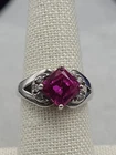 Vintage Ornate Sterling Silver Ring SZ 6.75 Pink Ruby W Cubic Zirconia Accents