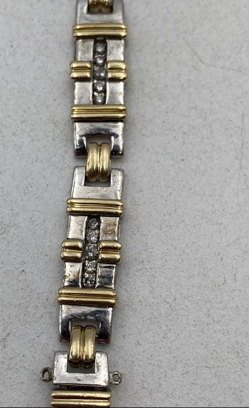Silver And 10k Gold Diamond Tennis Bracelet 8.5" 18.83 Grams - Image 4 of 4