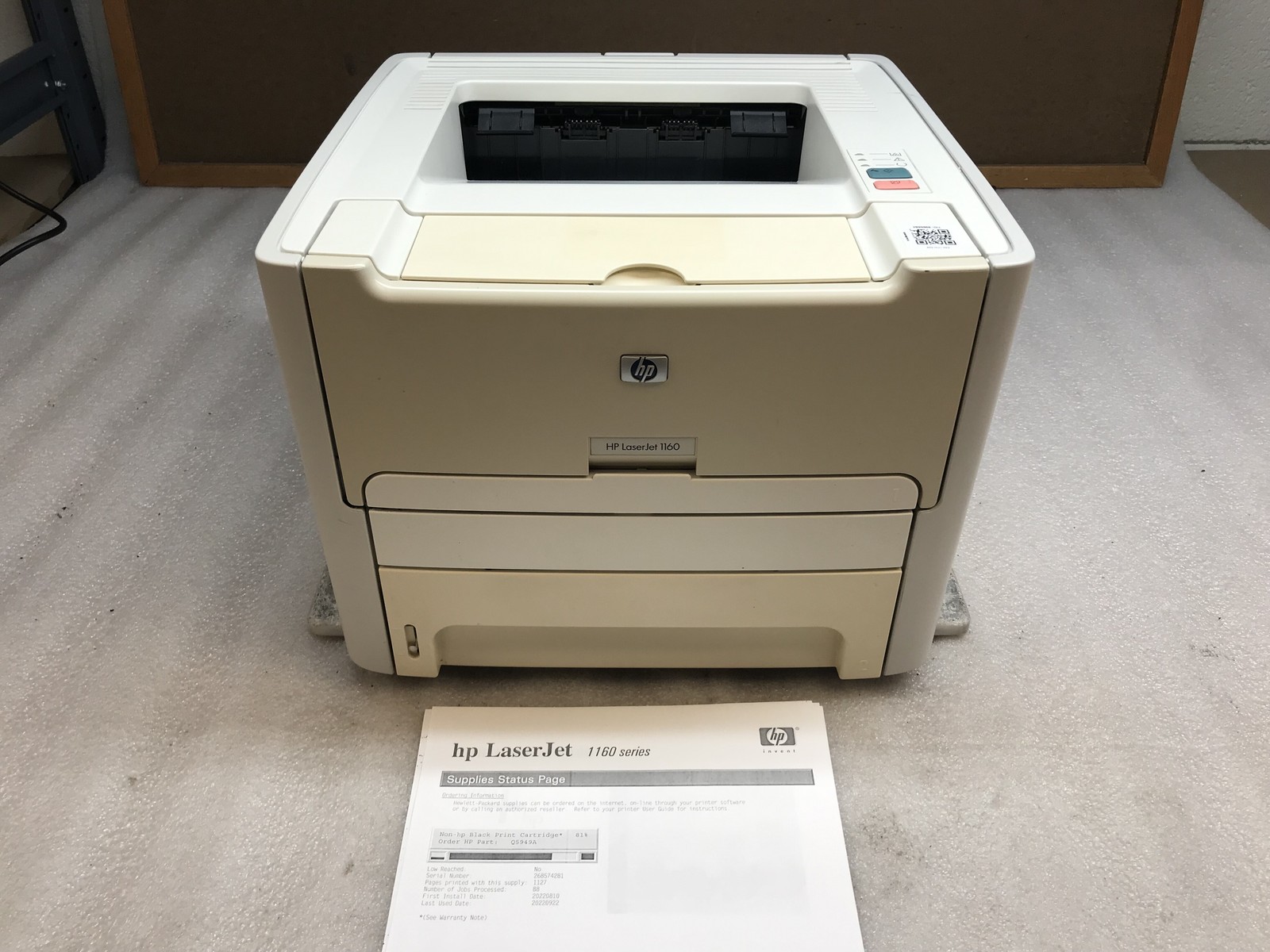 HP LaserJet 1160 Mono Workgroup Laser Printer Q5933A 95K Pg W/toner USB Ethernet