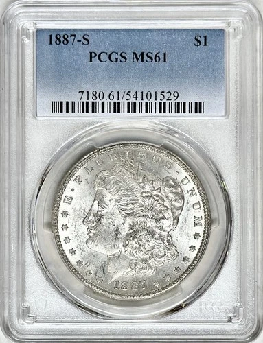 1887 S MORGAN SILVER DOLLAR PCGS MS61 BRIGHT WHITE COIN - GREAT STRIKE!