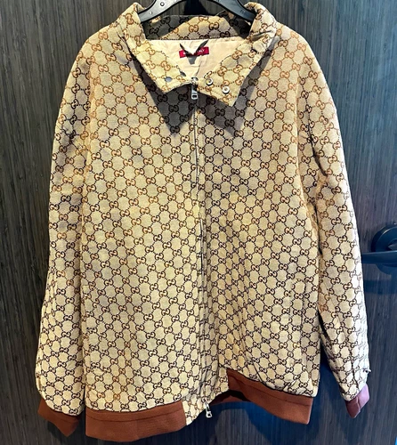 Gucci Men's GG Monogram Full Zip Canvas Jacket 3XL Big & Tall Beige Brown - product listing photo
