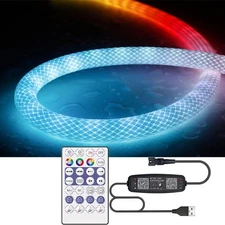 6.5FT WS2811 360 Degree Round Reticulate Neon LED Strip with Controller,RGB N...