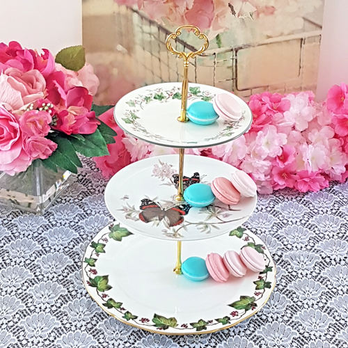 Handmade 3 Tier Cake Stand Butterfly & Ivy Unique Tea Party Dessert Serving Tray - Picture 10 of 13