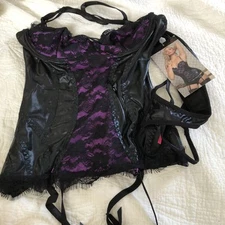 NWT Seven Til Midnight 2pc Black Net Cami G string Garter Sz Small