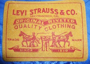 LEVI STRAUSS JEANS LABEL MOUSE PAD, 9-1/4" By 7", Tan & Burgundy, Excellent Cond
