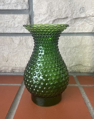 Vintage 1976 Green Glass Hobnail Hurricane Oil Lamp Shade Chimney 3'' Fitter