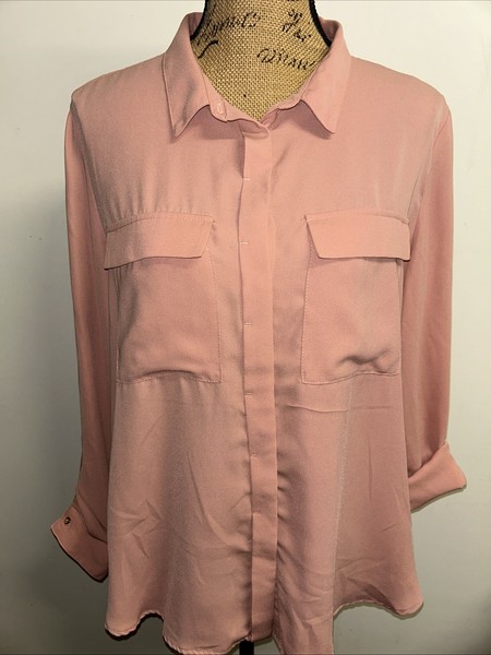 Dynamite Women's Au XL Blouse Button Up Shirt Collar Hidden Buttons Long Sleeve