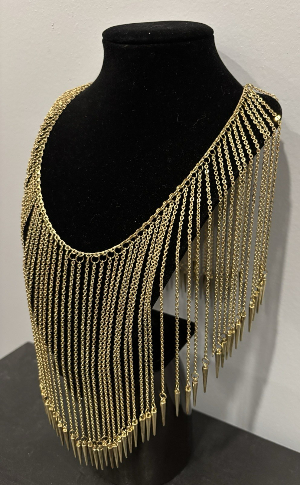 HEAVY Gold Tone Statement Multichain Waterfall Bi… - image 3