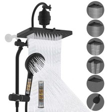 5-spray Filtered Rainfall Shower Head Combo 13'' High Pressure Showerhead Black