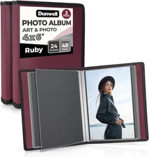 Dunwell Small Photo Album 4x6 (2-Pack, Ruby), Mounting w/ BLK Paper, Ruby 