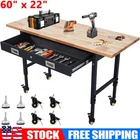 Height Adjustable Workbench w/ Wheels 60" x 22" 2000 Lbs Power Outlets & Drawer