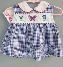 NWT Vintage Baby Dress Small Steps 6-9 mos Primary Colors Gingham Butterflies