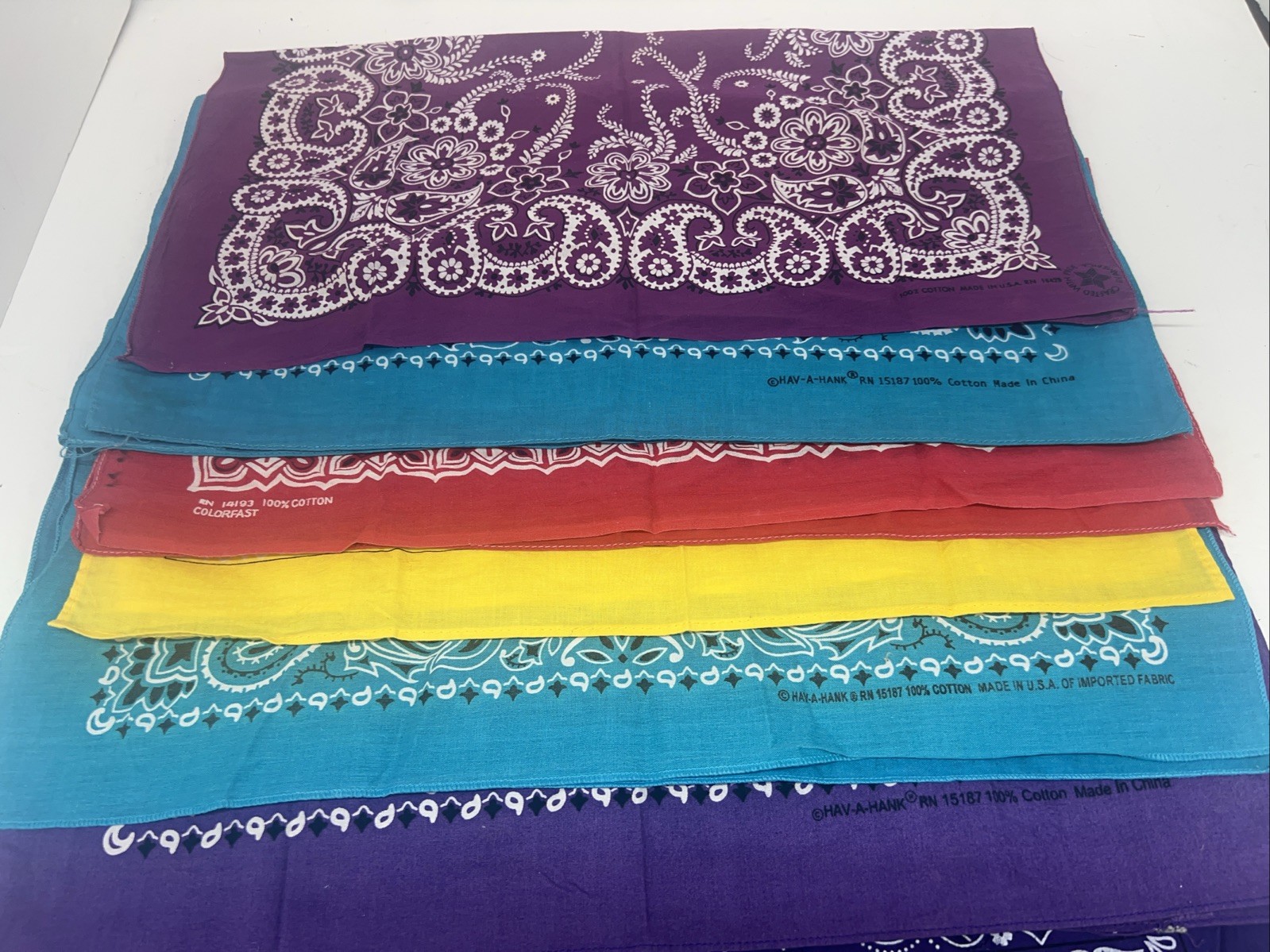 Lot Of 7 Vintage Bandanas Mix Colors And Different Brands 