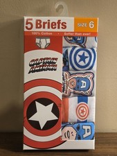 Marvel Captain America Boys Briefs Size 6 - 5 Pairs Cotton Kids Underwear NWT