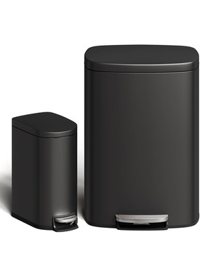 Rustproof Metal Trash Can Set - 13 Gal & 2.6 Gal Step-On Bins with Lids