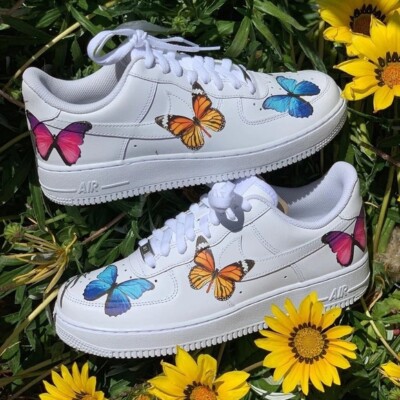 Nike Air Force 1 Custom Multi Color Butterfly Print Unisex White Men Women  Kids | eBay