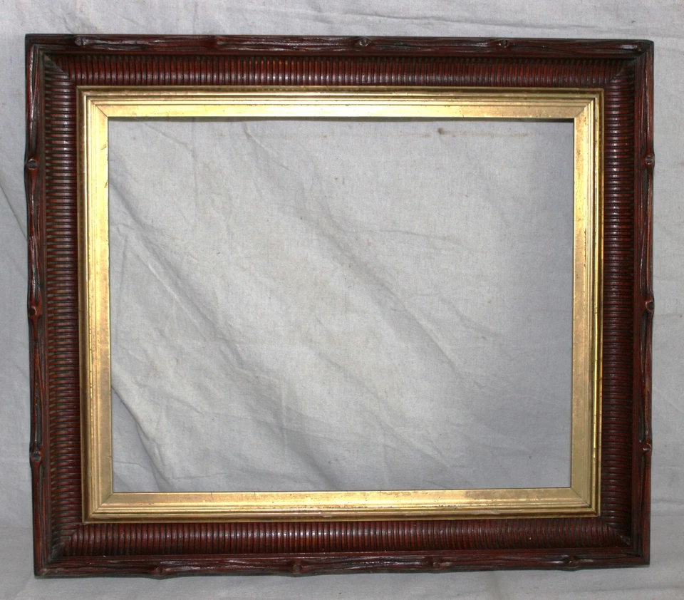 ANTIGUO MARCO DE FOTOS DE RÍO HUDSON 1860 APANALADO ORO DORADO MADERA DE NOGAL DORADO Foto 2 de 4