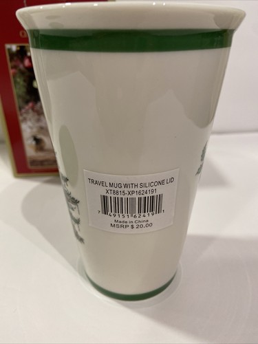Spode Christmas Tree Ceramic Travel Mug Tumbler Silicone Lid 12oz w/ Box New - Foto 3 di 12