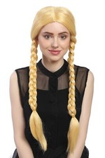 Wig Ladies Carnival Braided Pigtails Golden Blonde Yellow Blonde Goldmarie