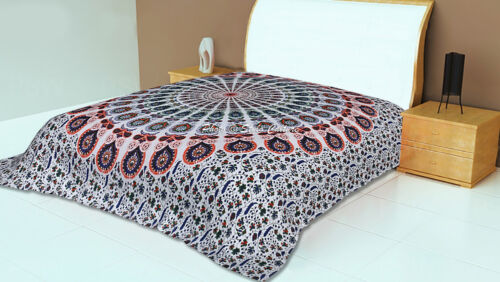 Indian Mandala Coverlet Bed Sheet Tapestry Handmade Cotton Queen Bedding Set - Picture 6 of 19