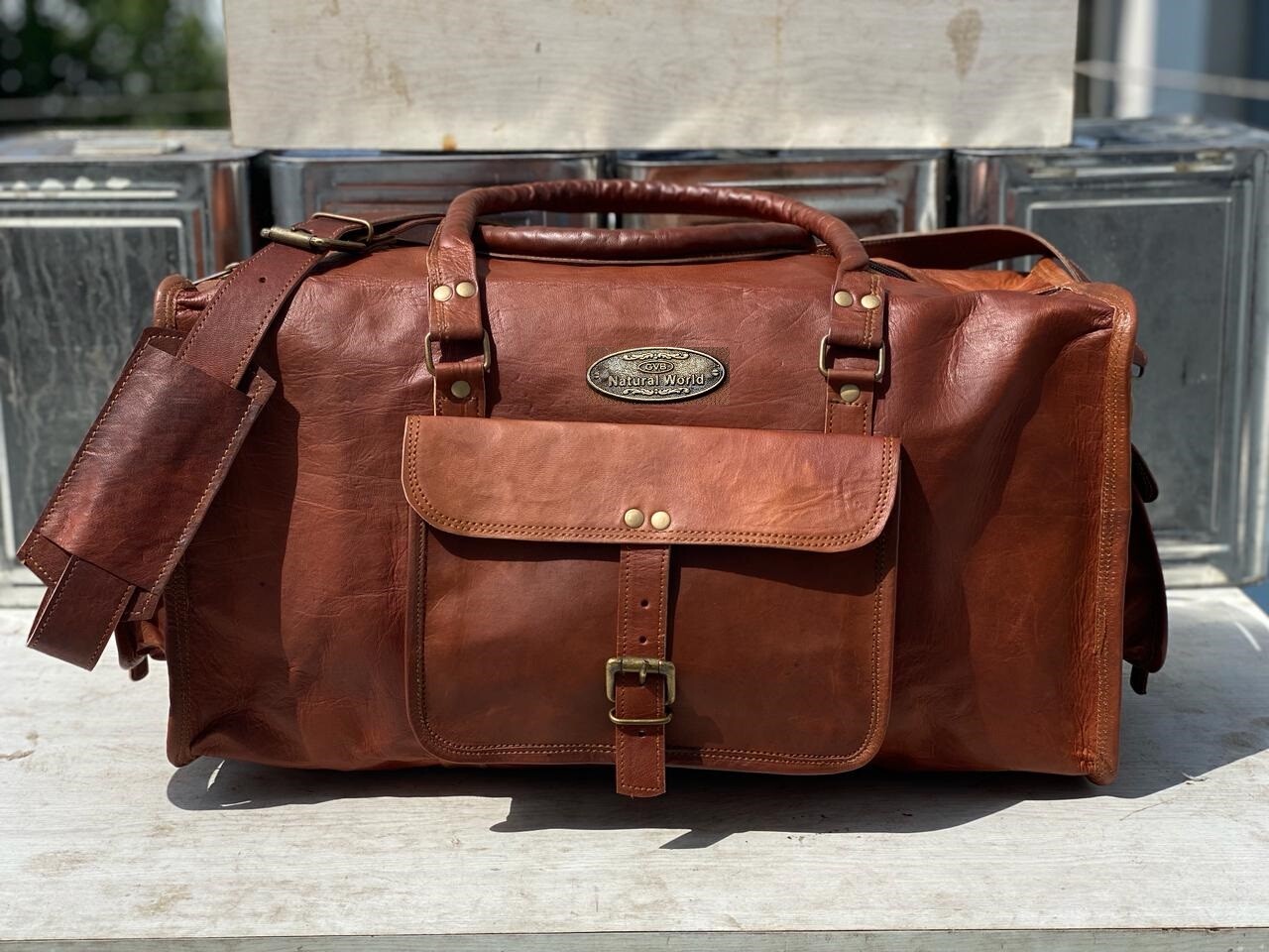 20" Y 25" Cuero Maleta Viaje Gimnasio Vintage Hombre Marrón Equipaje Fin Bolsa