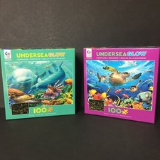 Puzzles 100 Pc Undersea Fun Glow Ocean Whale Sea Turtle Kids Age 5 Set of 2 NEW