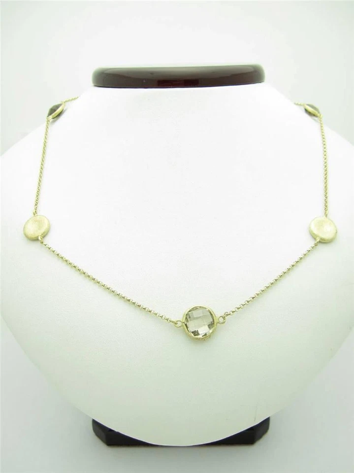 Yellow Gold Sterling Silver Unique Topaz & Lemon Quartz Halo Bezel Necklace Gift