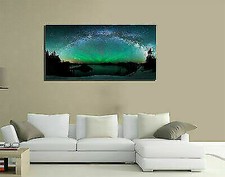 QUADRI MODERNI TELA 100X50 AURORA BOREALE FINLANDIA LAPPONIA STELLE PAESAGGIO