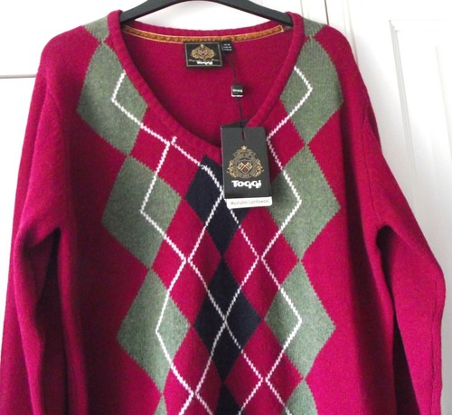 Jersey Argyle TOGGI APPERLEY Damas Tejido Lana Cuello en V - Talla 18 - NUEVO