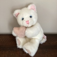 Vintage Russ Cat Plush White Kitten Valentines Stuffed Toy Rare Blue Eyes Heart