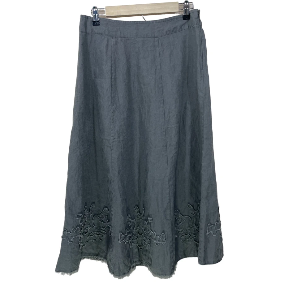 Soft Surroundings Size MP Bodrum Beach Linen Midi  Gray Skirt A-line Embroidered - Image 2 of 4
