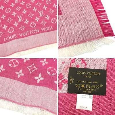 Louis Vuitton Shawl Monogram 401910 Pink Stole Silk Wool Aq8654