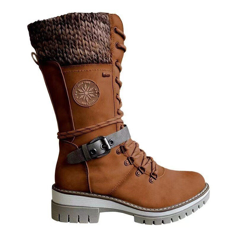 Ladies Riding Snow Boots Mid Calf Hiking Womens Lace Up Fashion Winter