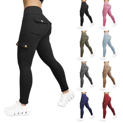 Women's Cargo Yoga Leggings High Waisted Tummy Control Stretch Work Pants Gym AU - Picture 1 of 28