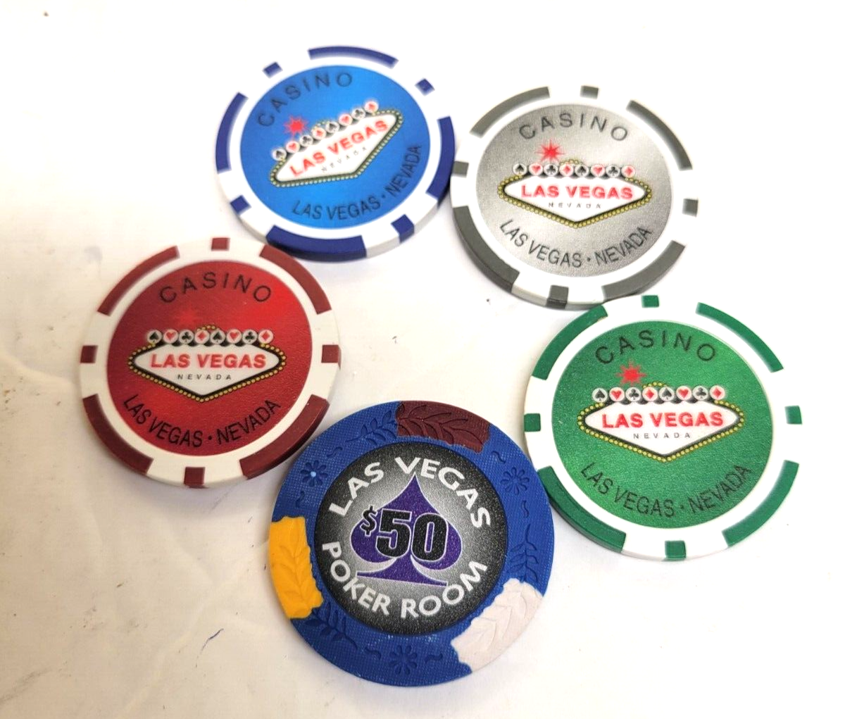 5 PIECE SOUVENIR LAS VEGAS CASINO CHIPS REFRIGERATOR NCV