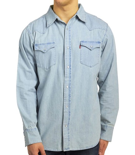 Levi's Mens Barstow Classic Western Denim Pearl Snap Button Casual Dress Shirt - Picture 4 of 7