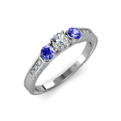 Diamond Tanzanite Stone Ring with Diamond on Side Bar ct tw in 14K  Gold