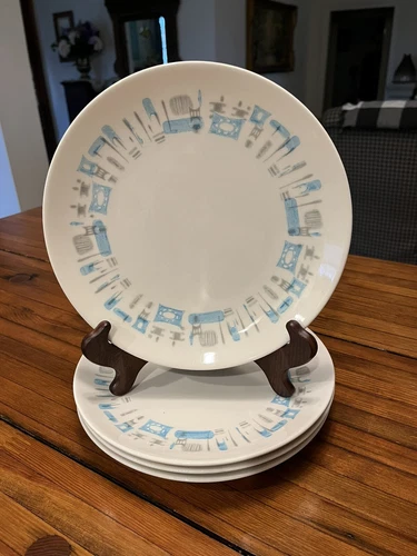 Vintage Atomic MCM Royal China BLUE HEAVEN Set Of 4 Dinner Plates 10"