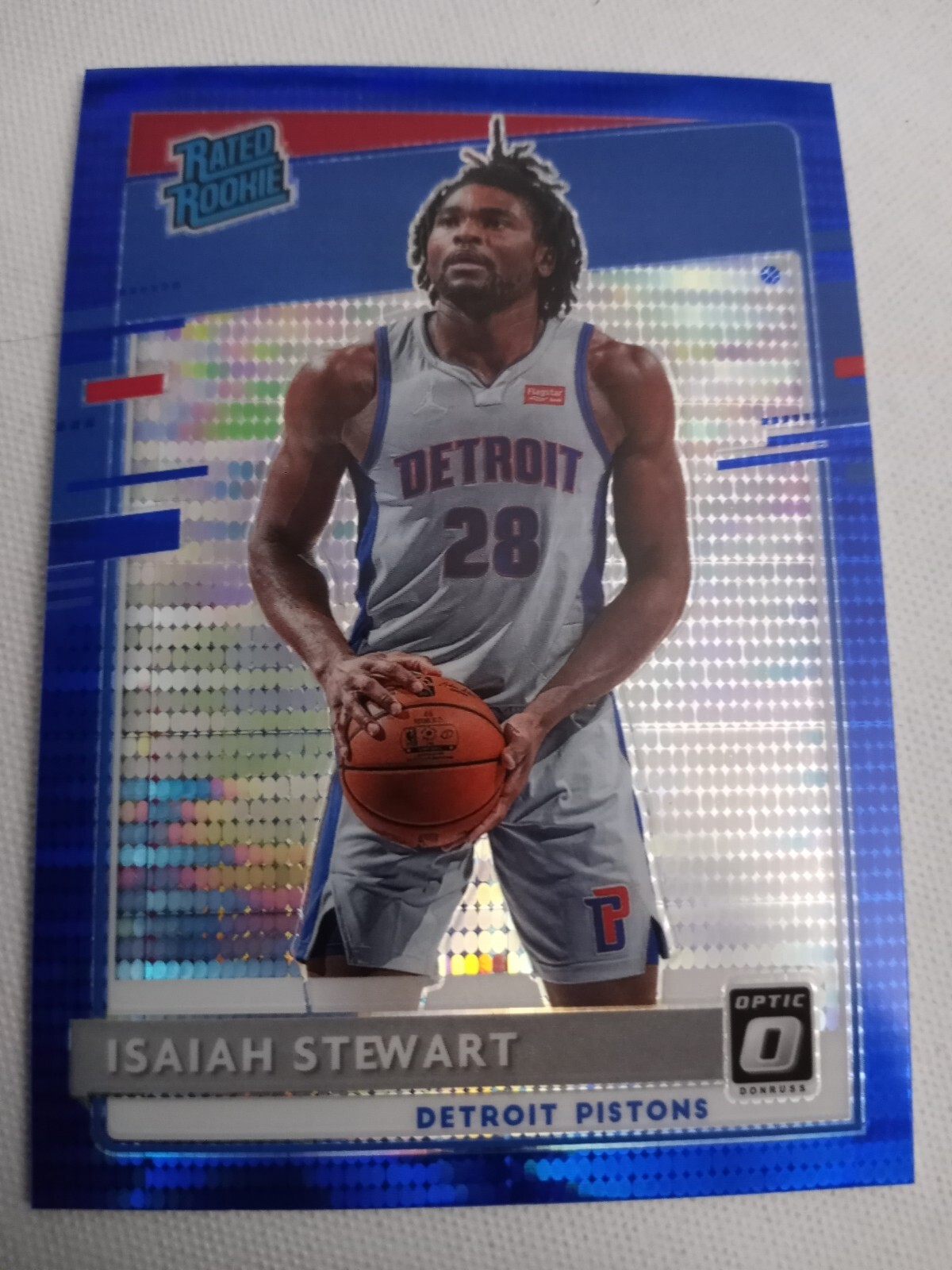 2020-21 Panini Optic Isaiah Stewart RC Blue Pulsar Prizm 166 Rated Rookie Piston