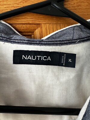 Nautica 100% Linen Mens Shirt XL RN 67835 CA 07415 WHITE | eBay