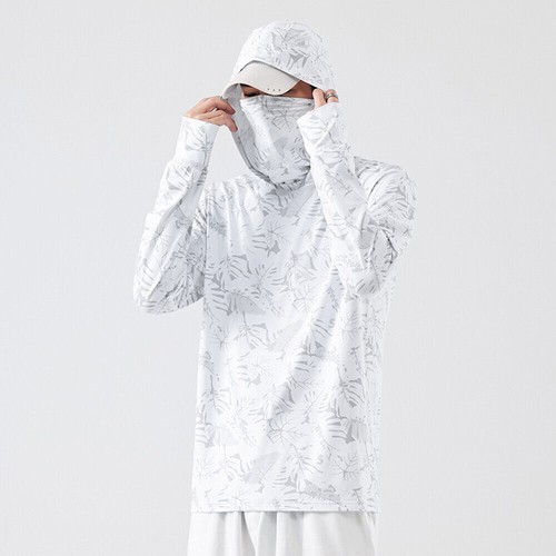 UPF50+ Mens Outdoor Fishing Hoodie Sun Block Skin Protection Long Sleeve T-Shirt - Picture 7 of 17
