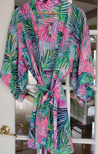 NWT Lilly Pulitzer Palm Beach Silk Kimono Robe Scarlet Macaw Size L/XL (08008D)