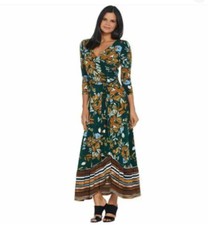 Du Jour Petite Floral Printed Faux Wrap Knit Maxi Dress Pine Green PL A342307