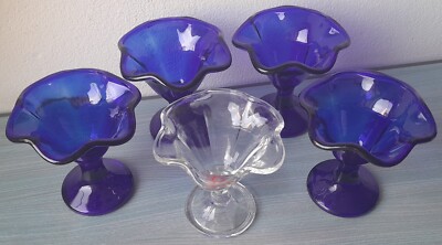 5 Eisbecher Mazedonien Tulpe 4 blau + 1 transparent