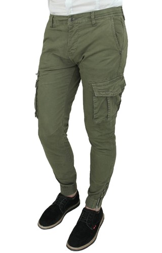 PANTALONE UOMO CARGO VERDE MILITARE SLIM FIT JEANS TASCHE LATERALI da 44 a  54 | eBay