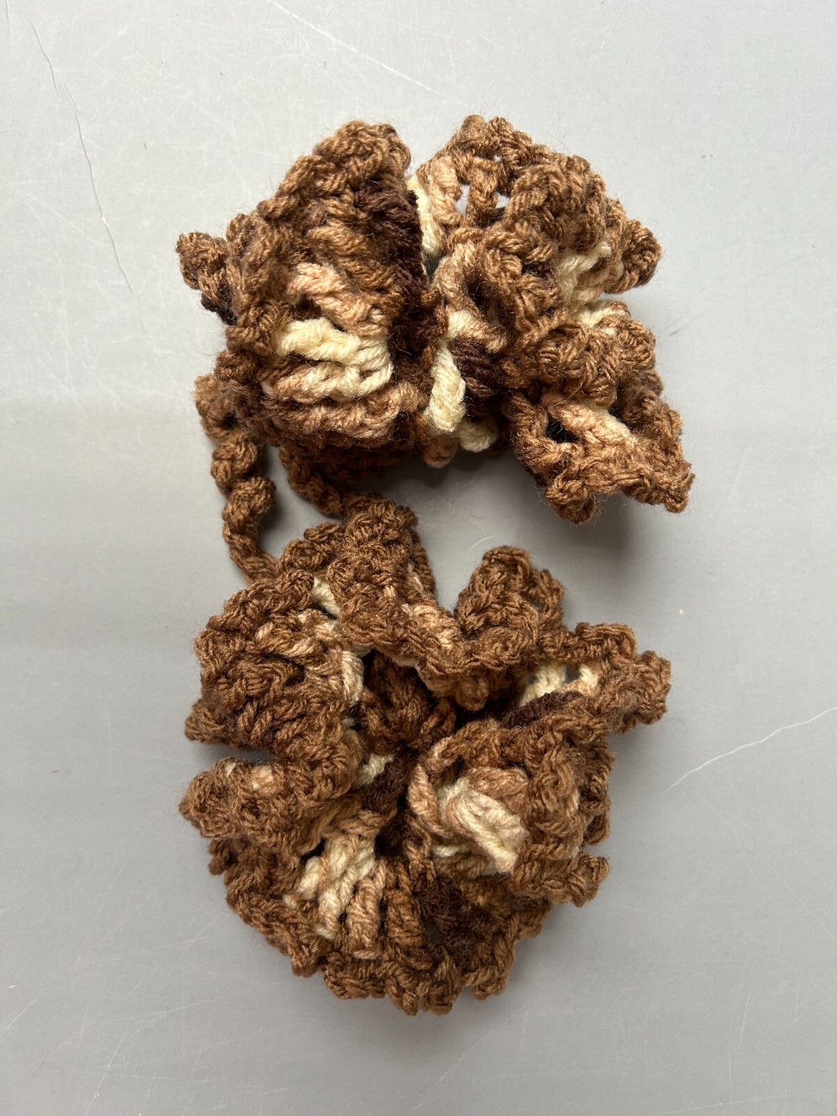 Vintage Brown Beige Crochet Flower Luggage Tag ID Identifiers Set of 2-image