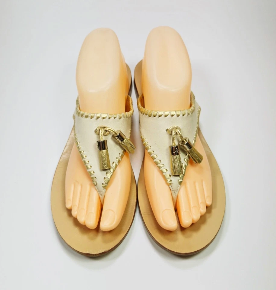 JACK ROGERS Flat Thong Sandals Alana Tassel Gold Leather Uppers WOMENS 9 - Image 3 of 4