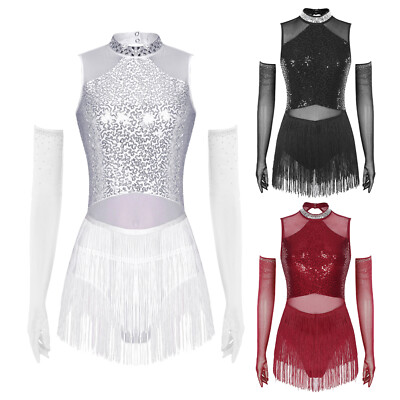 Womens Costume Prom Dress Samba Dancewear Patchwork Lyrical Mesh